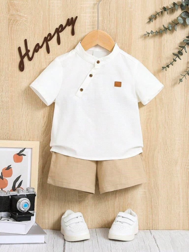 Baby Side Button Shirt and Shorts Set Khaki