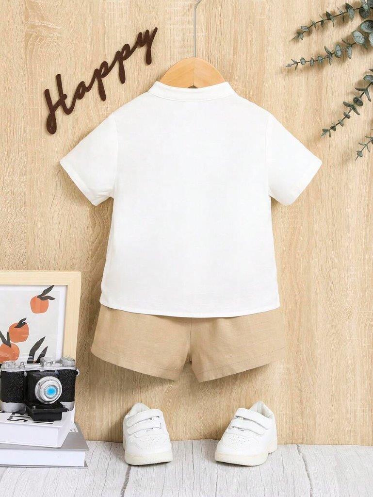 Baby Side Button Shirt and Shorts Set Khaki
