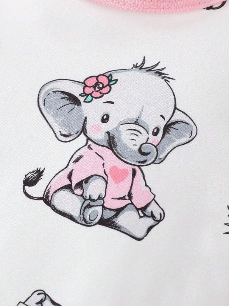 Baby Ruffle Trim Elephant Print Romper Set