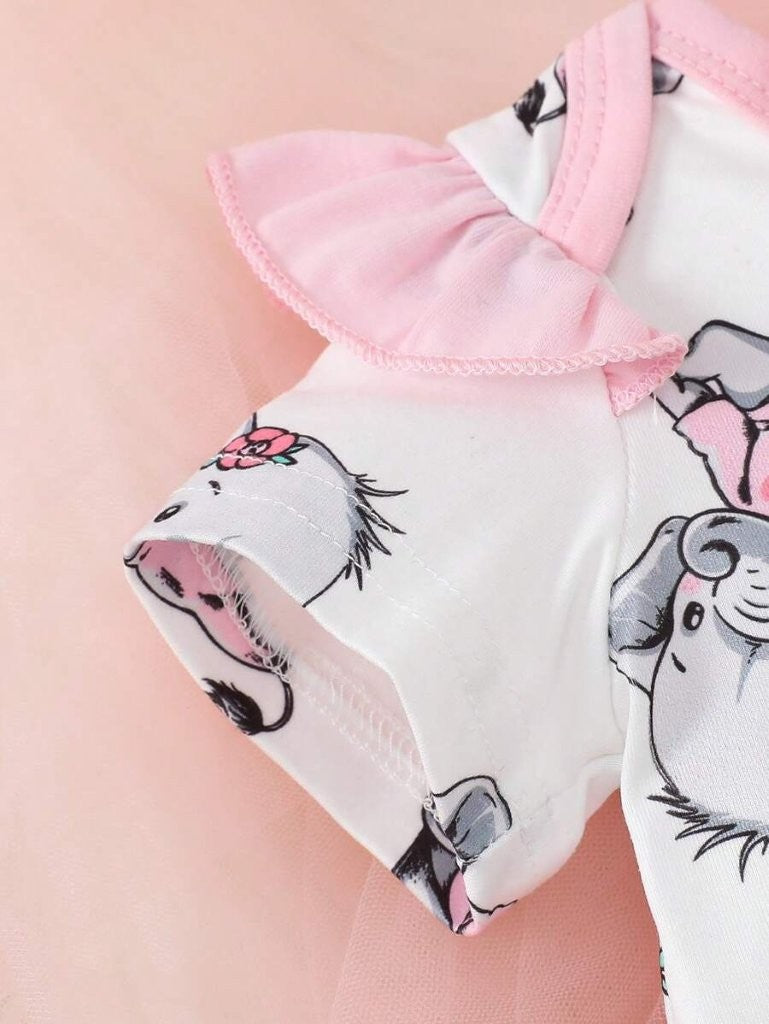 Baby Ruffle Trim Elephant Print Romper Set