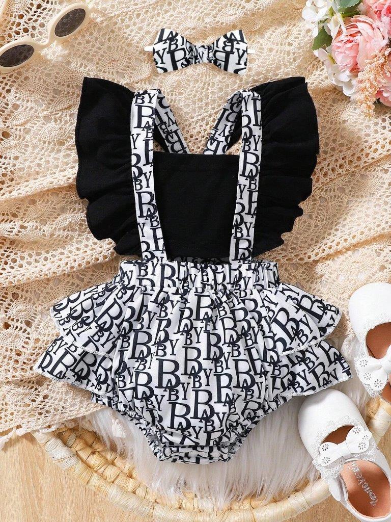 Baby Letter Frilled Bodysuit Without Headband