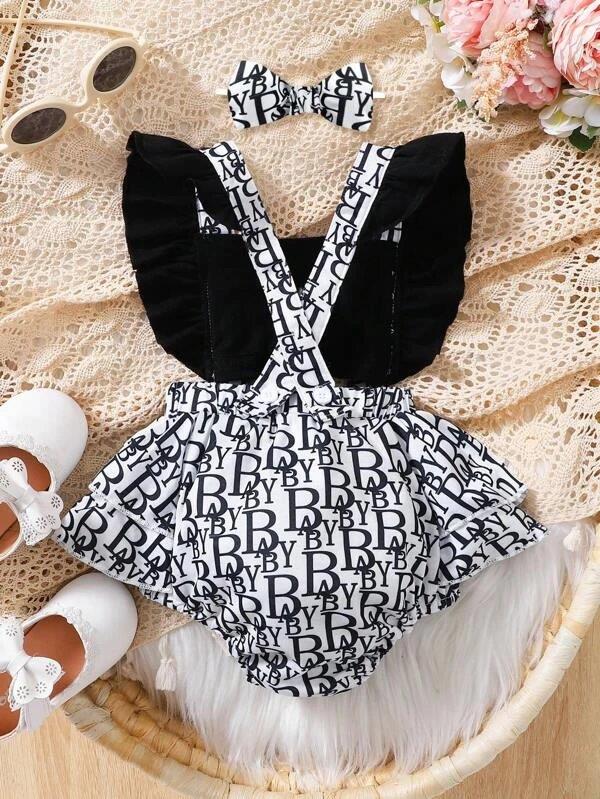 Baby Letter Frilled Bodysuit Without Headband