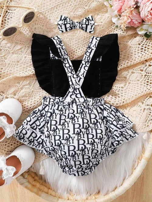 Baby Letter Frilled Bodysuit Without Headband