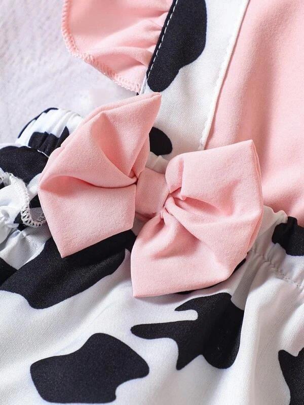 Baby Ruffle Trim Double Bow Bodysuit Dress