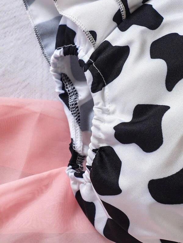 Baby Ruffle Trim Double Bow Bodysuit Dress
