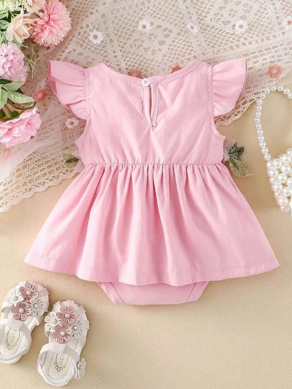 Baby Pink Flower Bodysuit Dress