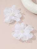 2 Piece White Faux Pearl Flower Hair Clips