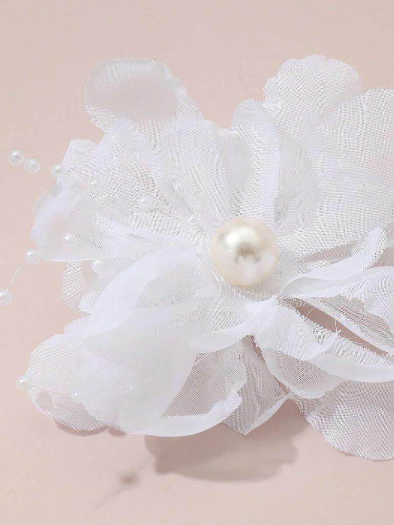 2 Piece White Faux Pearl Flower Hair Clips