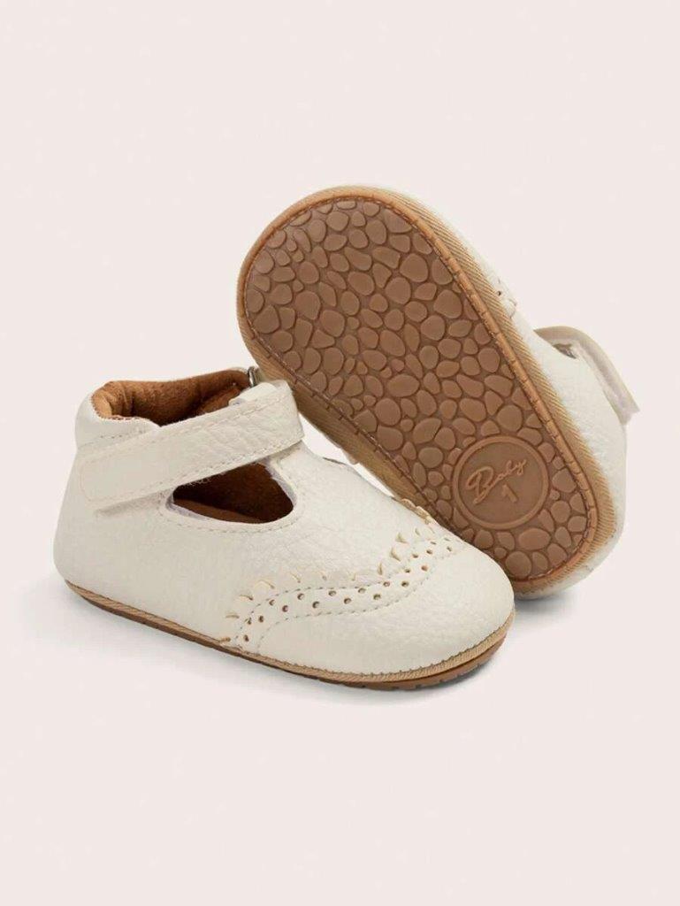 Baby Front Pattern Leather Flats White