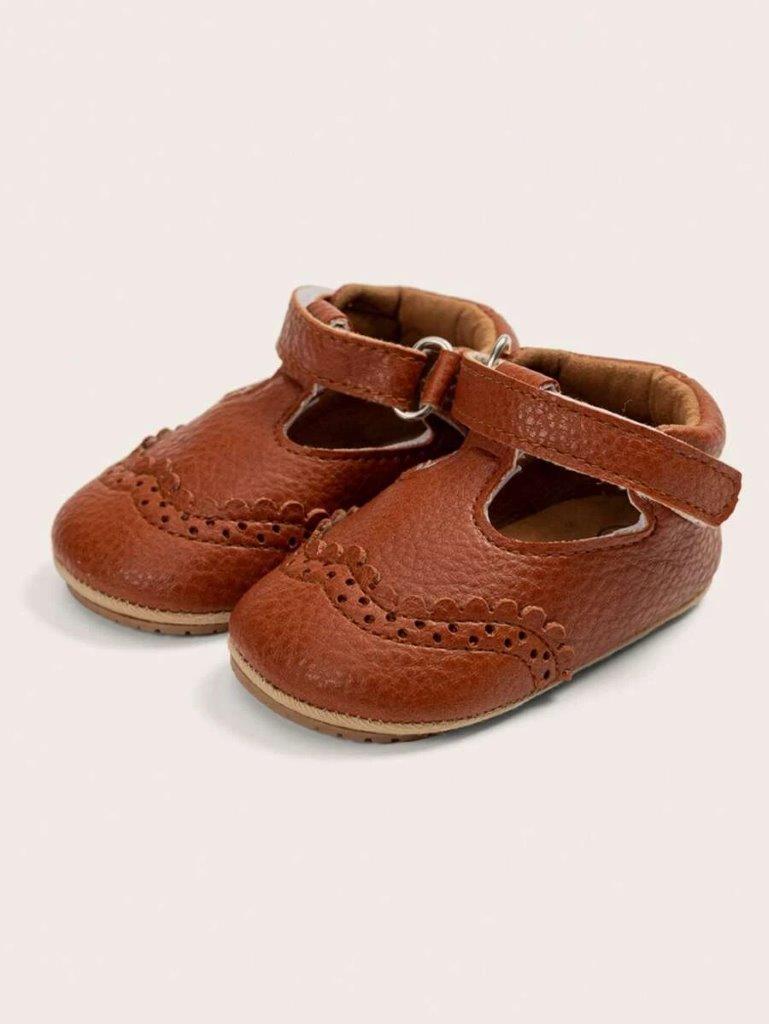 Baby Front Pattern Leather Flats Brown