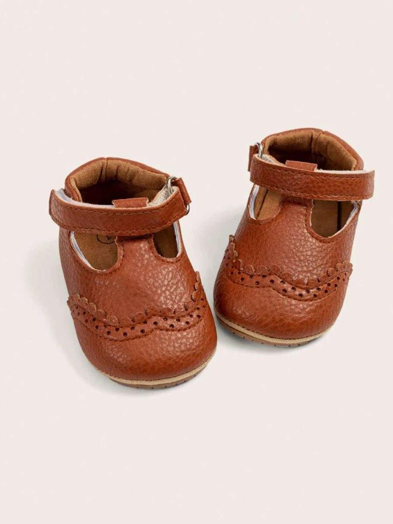 Baby Front Pattern Leather Flats Brown