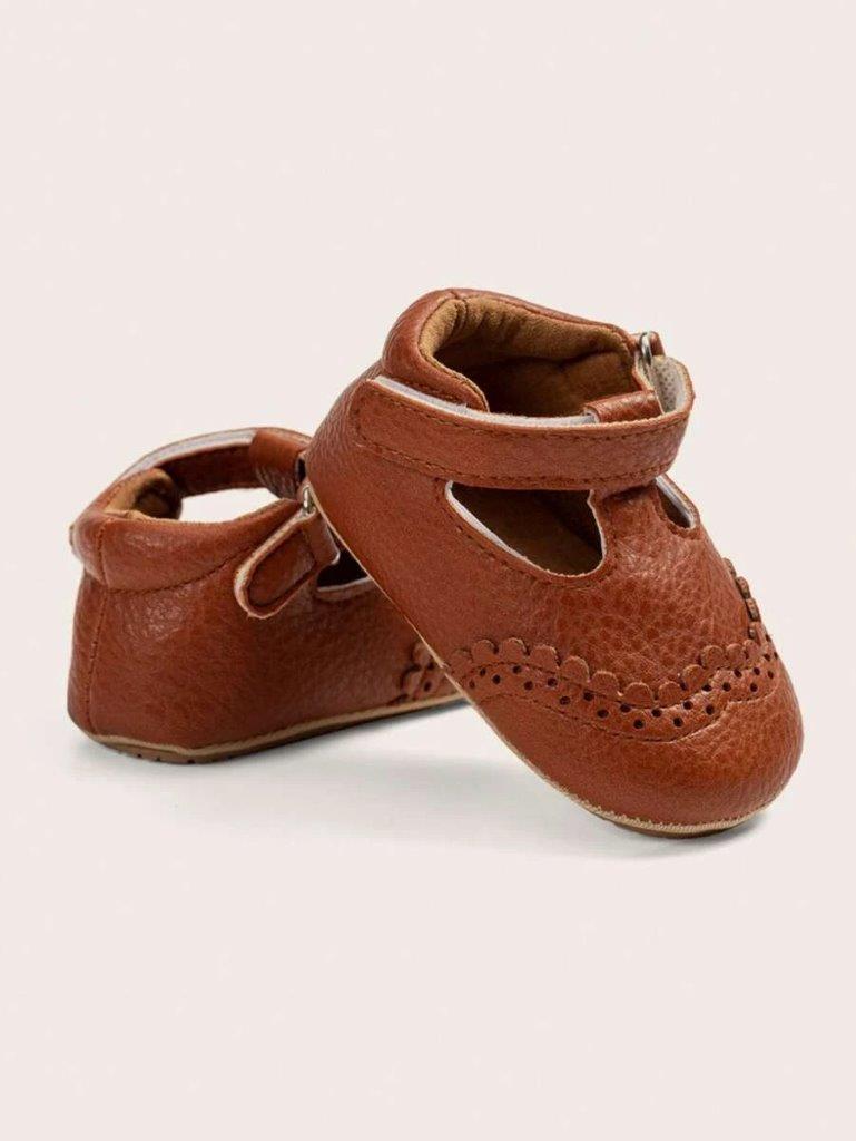 Baby Front Pattern Leather Flats Brown