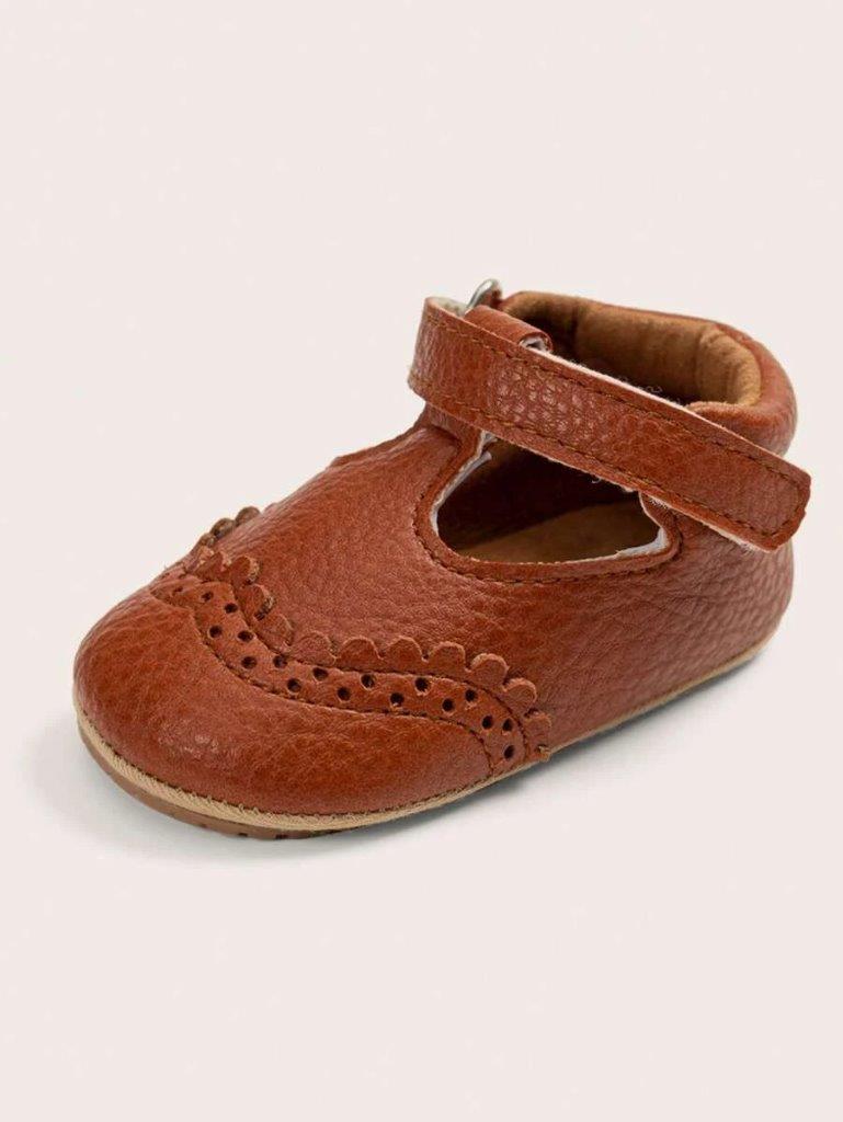 Baby Front Pattern Leather Flats Brown