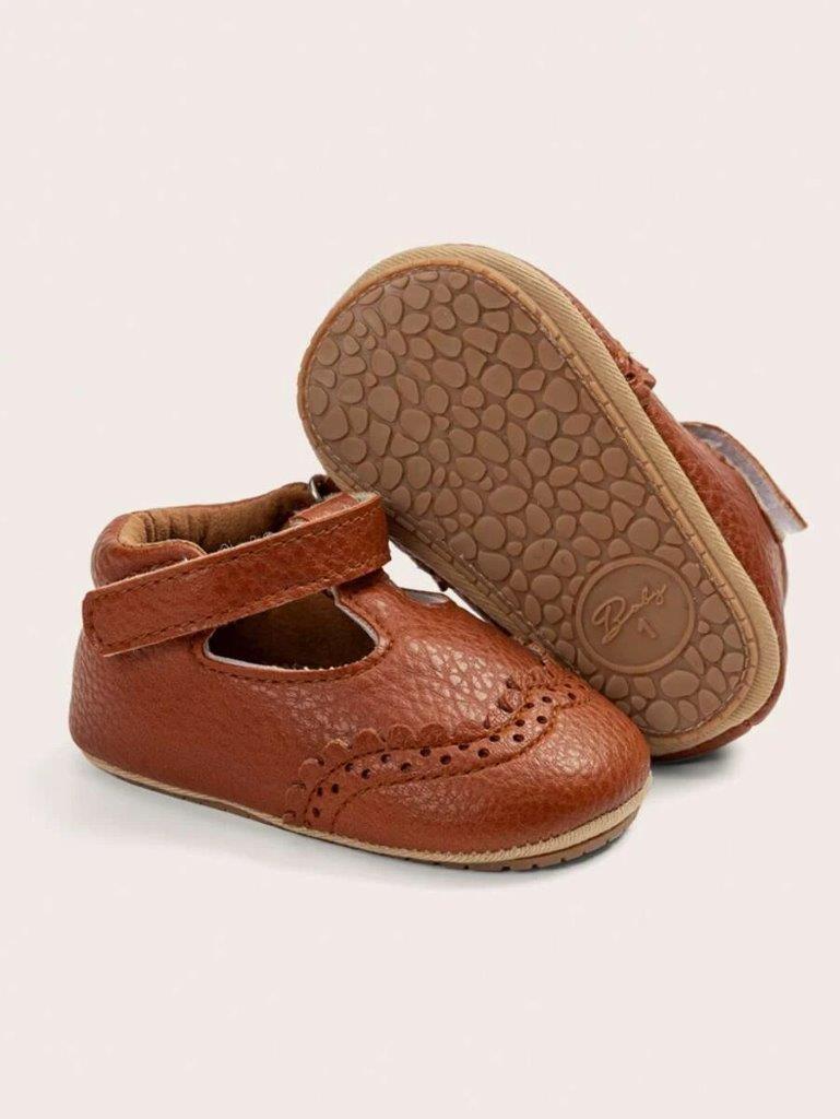 Baby Front Pattern Leather Flats Brown