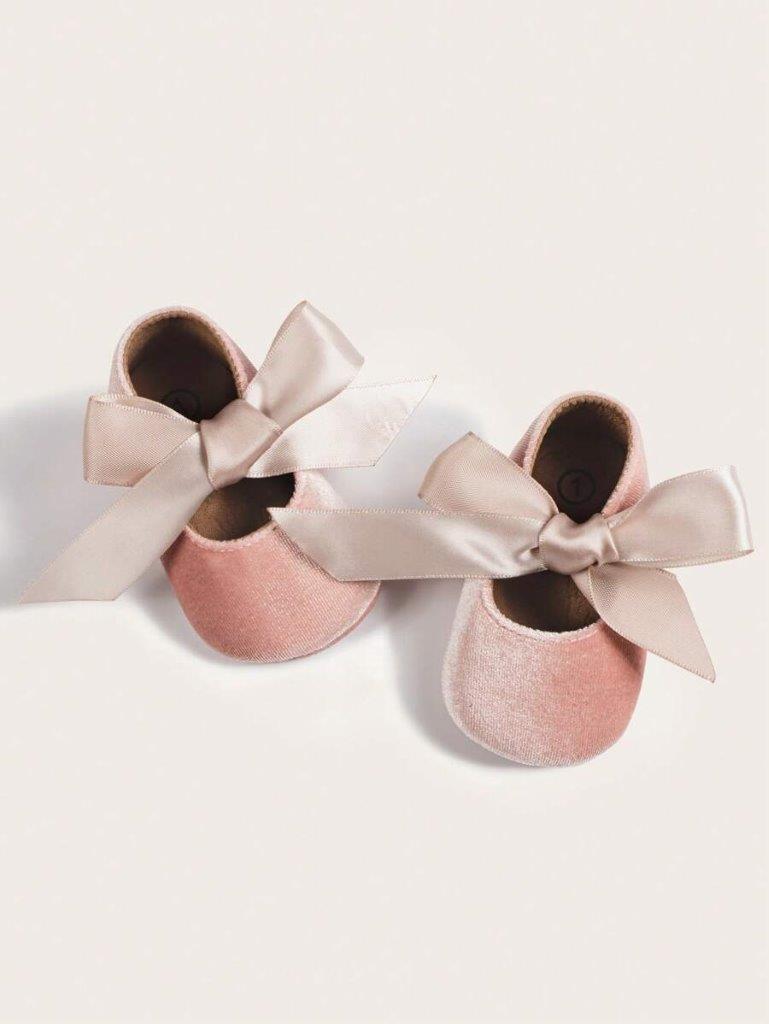 Baby Velvet Flats With Bow