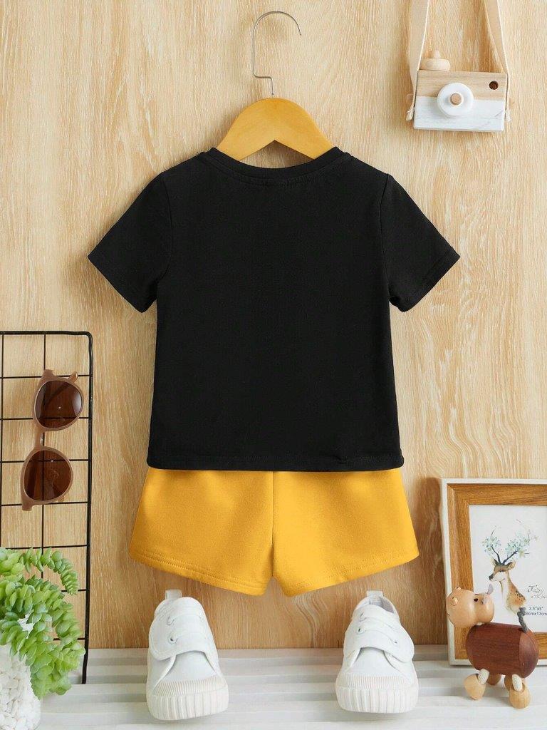Baby Slogan Tee And Shorts Set Yellow