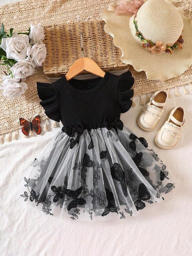 Baby Black Butterfly Mesh Dress