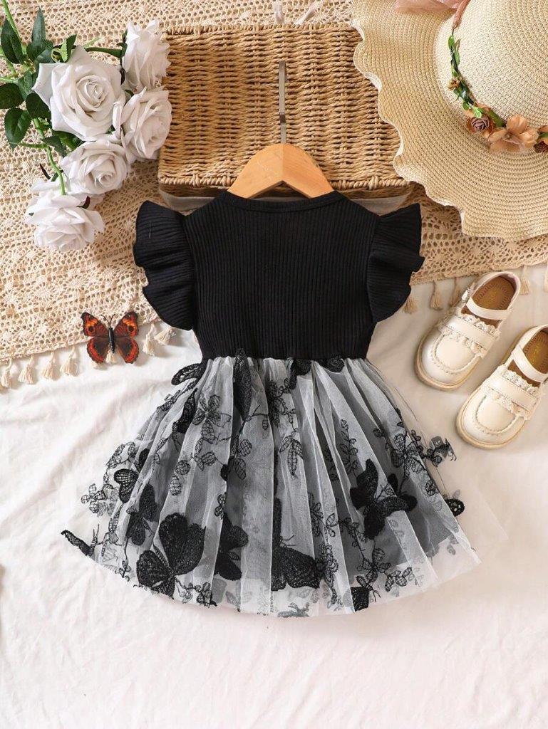 Baby Black Butterfly Mesh Dress