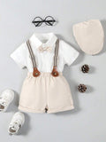 Baby 3 Piece Short Sleeve Suspender Set Beige