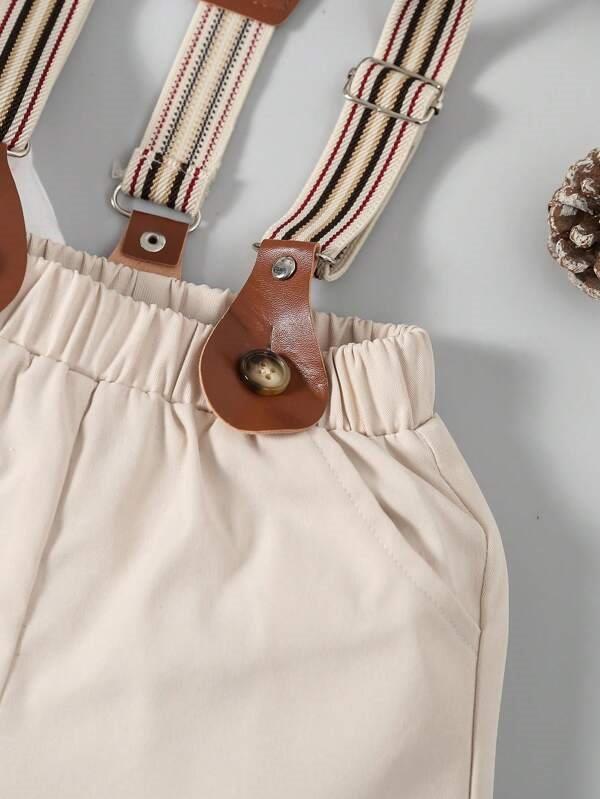 Baby 3 Piece Short Sleeve Suspender Set Beige