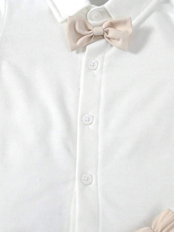 Baby 3 Piece Short Sleeve Suspender Set Beige