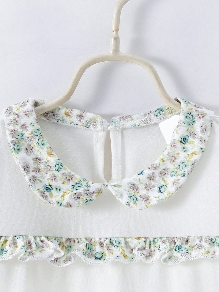 Baby Floral Trim Collar Jumpsuit With Headband Set