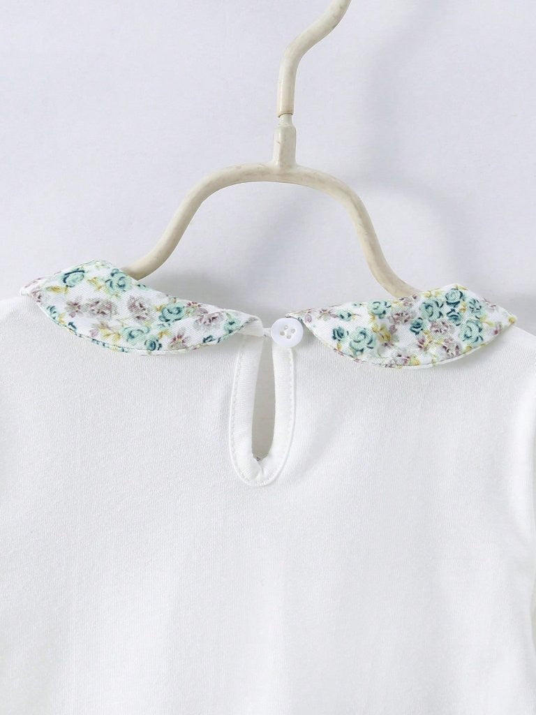 Baby Floral Trim Collar Jumpsuit With Headband Set