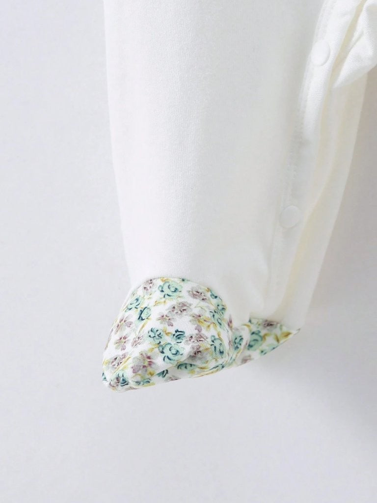 Baby Floral Trim Collar Jumpsuit With Headband Set