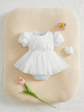 Baby White Dotted Mesh Bodysuit Dress