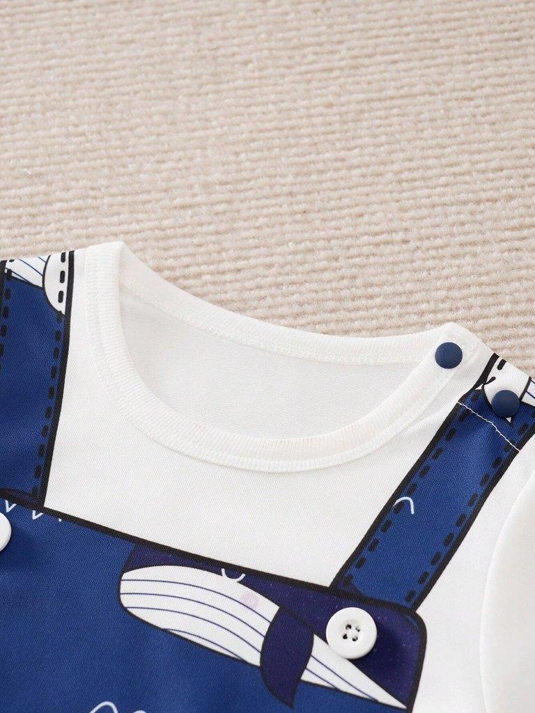 Baby Blue Cartoon Print 2 in 1 Romper