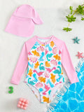 Baby Dino Girl Swimming Costume With Sun Hat
