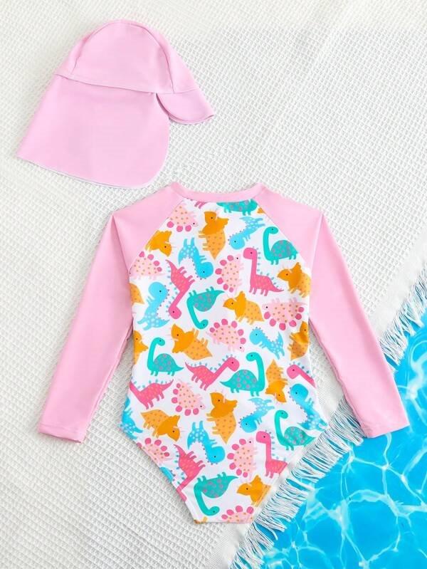 Baby Dino Girl Swimming Costume With Sun Hat
