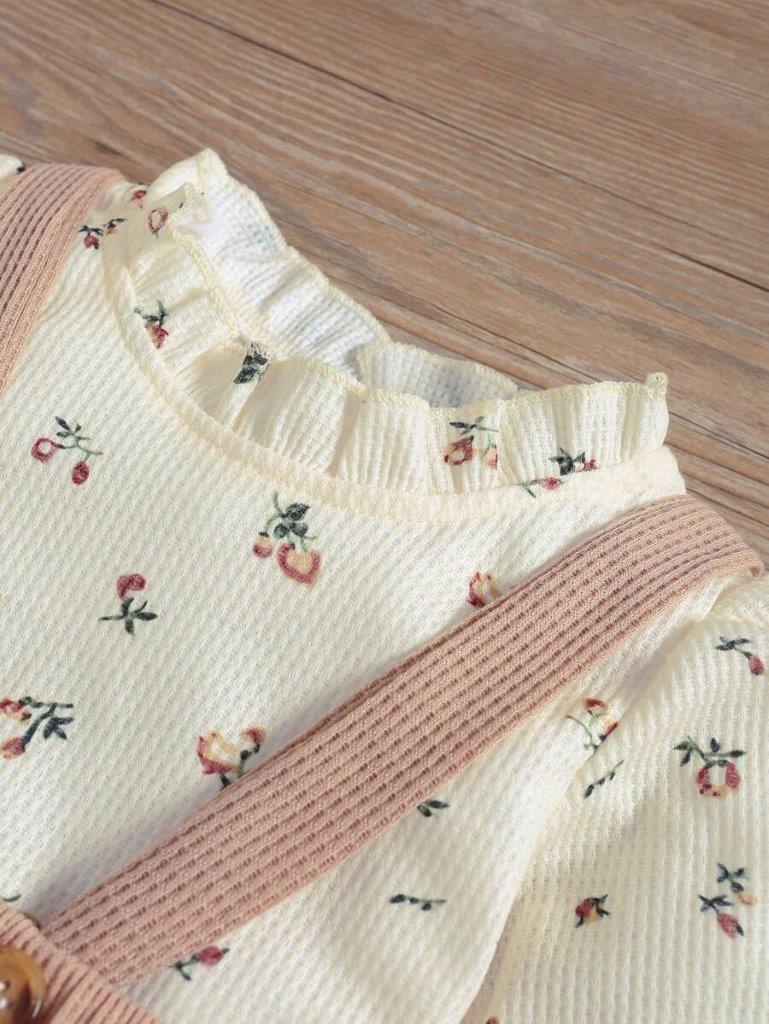 Baby Floral Ribbed Top With Ruffle Bodysuit Dress