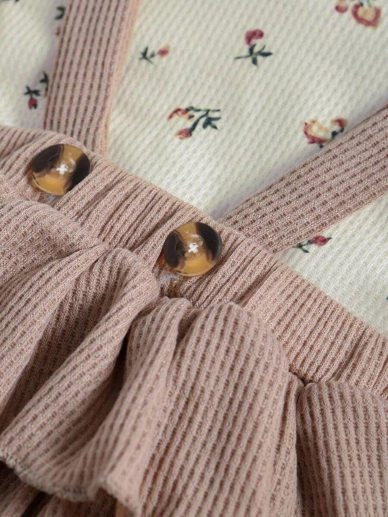 Baby Floral Ribbed Top With Ruffle Bodysuit Dress