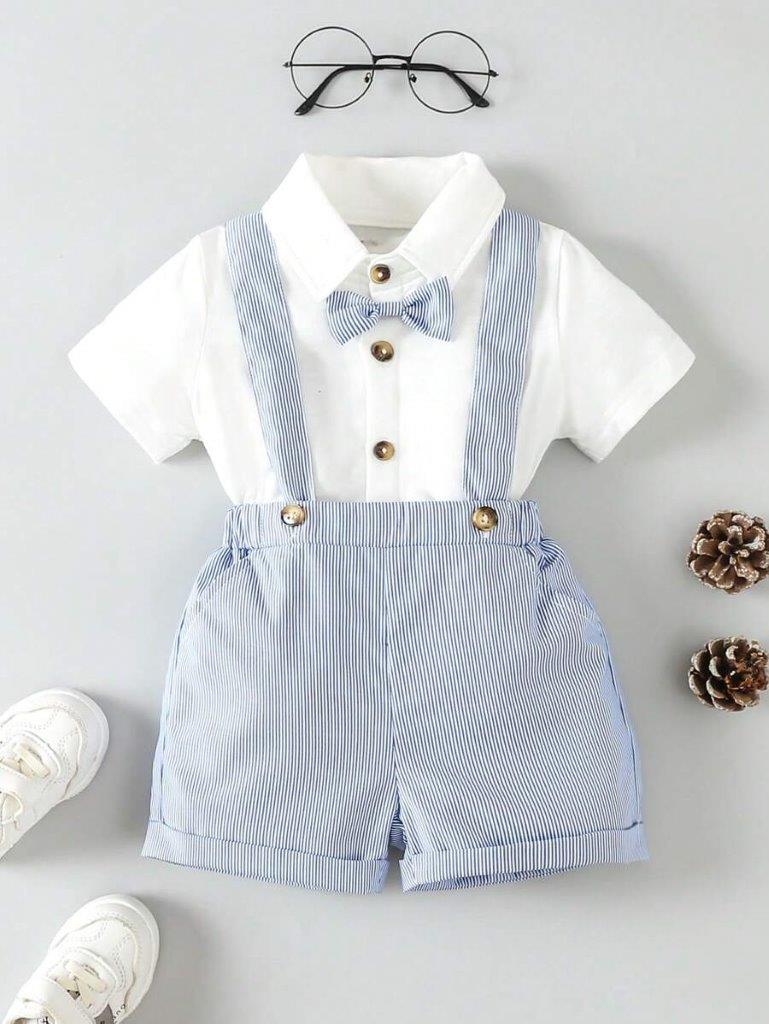 Baby Bow Tie Blue And White Stripe Gentleman Set