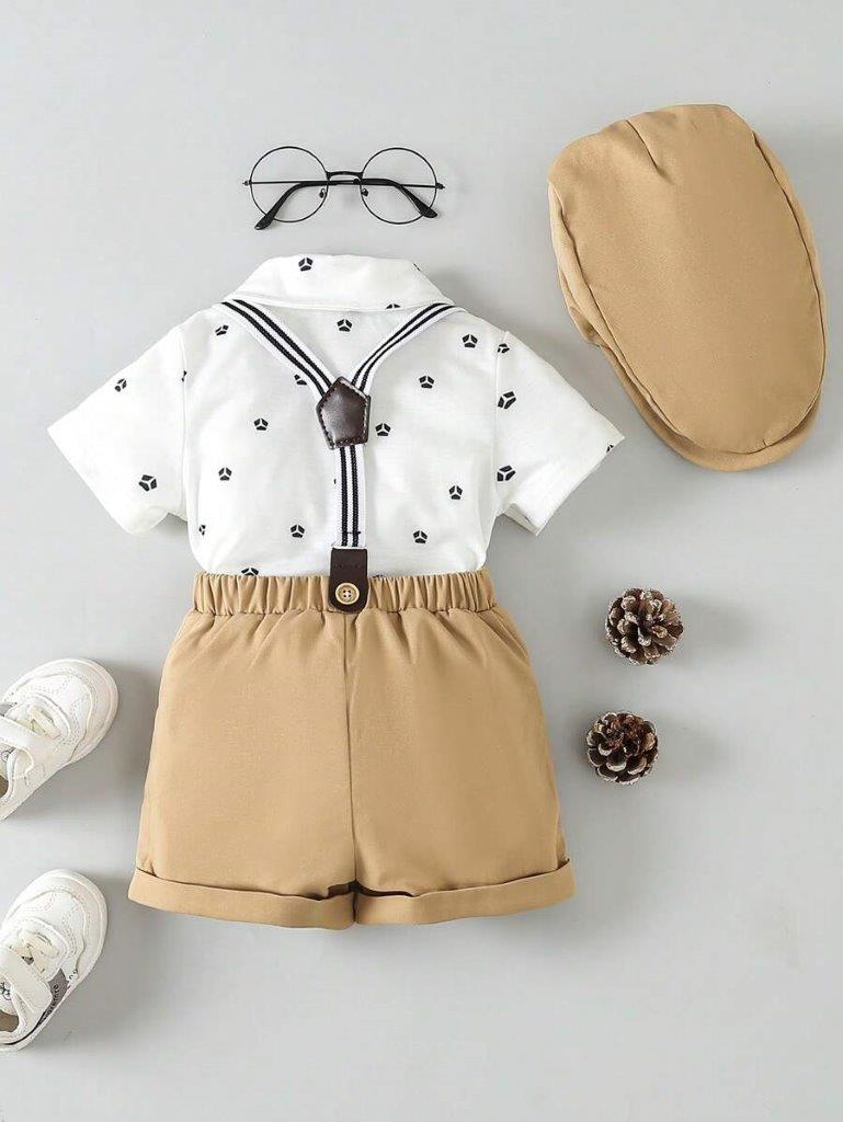 Baby 3 Piece Patterned Short Sleeve Suspender Set
