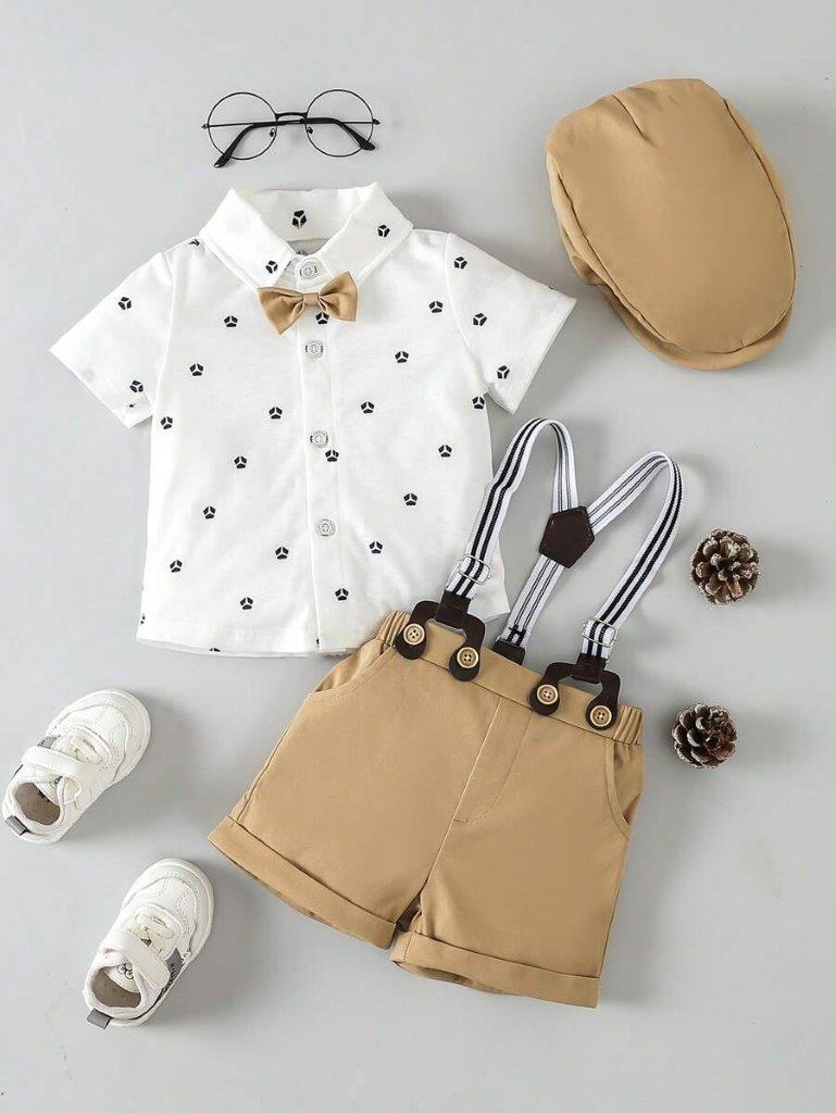 Baby 3 Piece Patterned Short Sleeve Suspender Set
