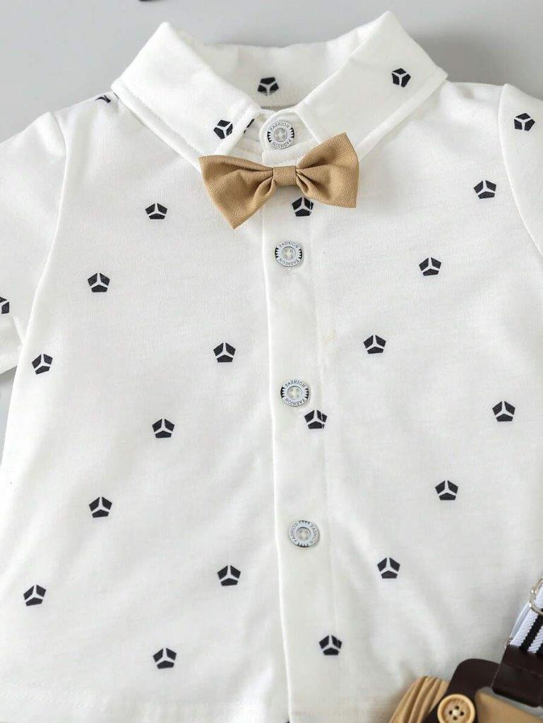Baby 3 Piece Patterned Short Sleeve Suspender Set