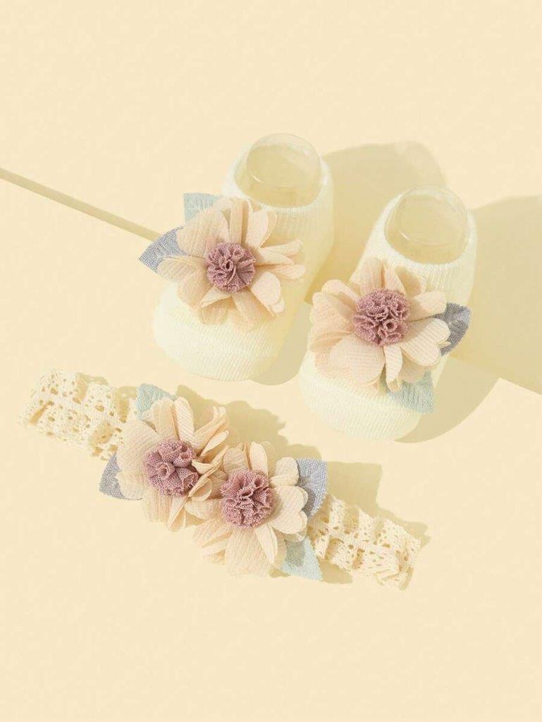 Baby Flower Decor Socks With Headband 0-3 Months