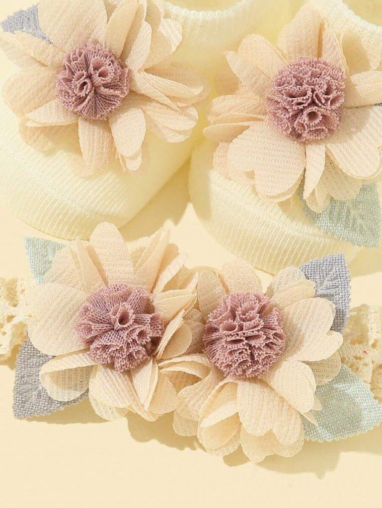 Baby Flower Decor Socks With Headband 0-3 Months