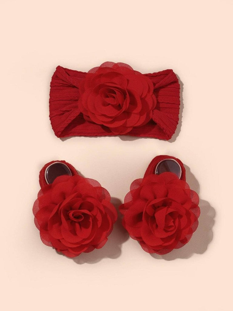 Baby Rose Ankle Bow Socks With Rose Headband Various Colours