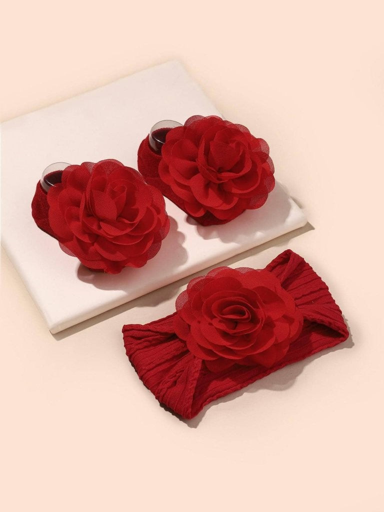 Baby Rose Ankle Bow Socks With Rose Headband Various Colours
