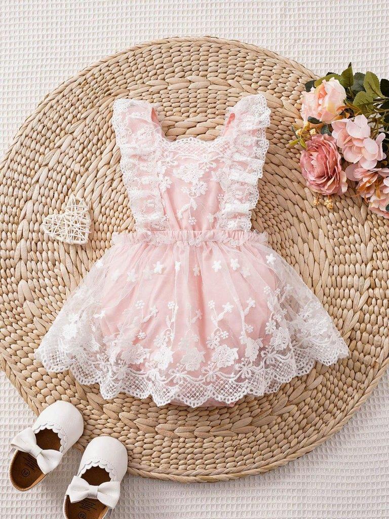 Baby Embroidery Mesh Bodysuit Dress