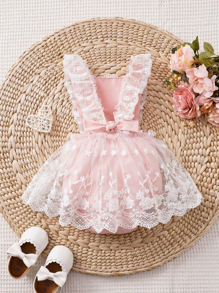 Baby Embroidery Mesh Bodysuit Dress