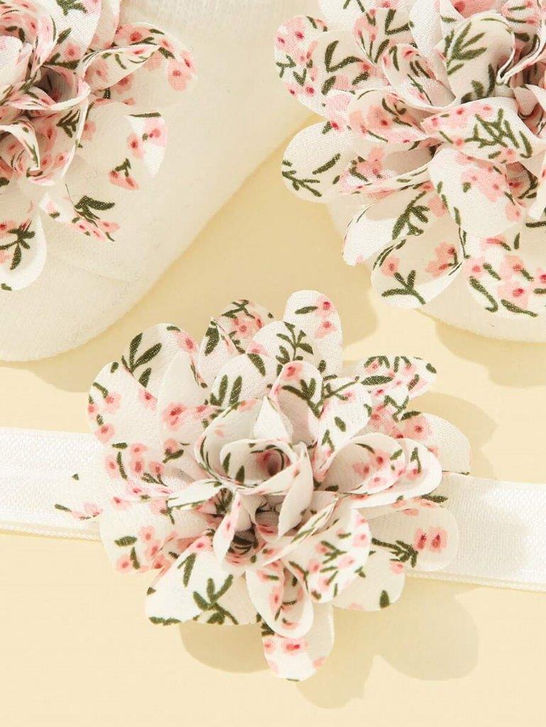 Baby White Floral Flower Socks With Headband