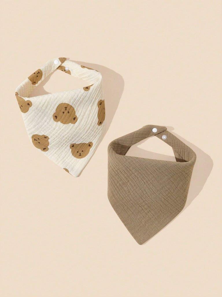 100% Cotton Stylish Bandana Bibs 2 Piece TeddyBear