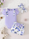 Baby 3 Piece Ruffle Trim Bodysuit Set