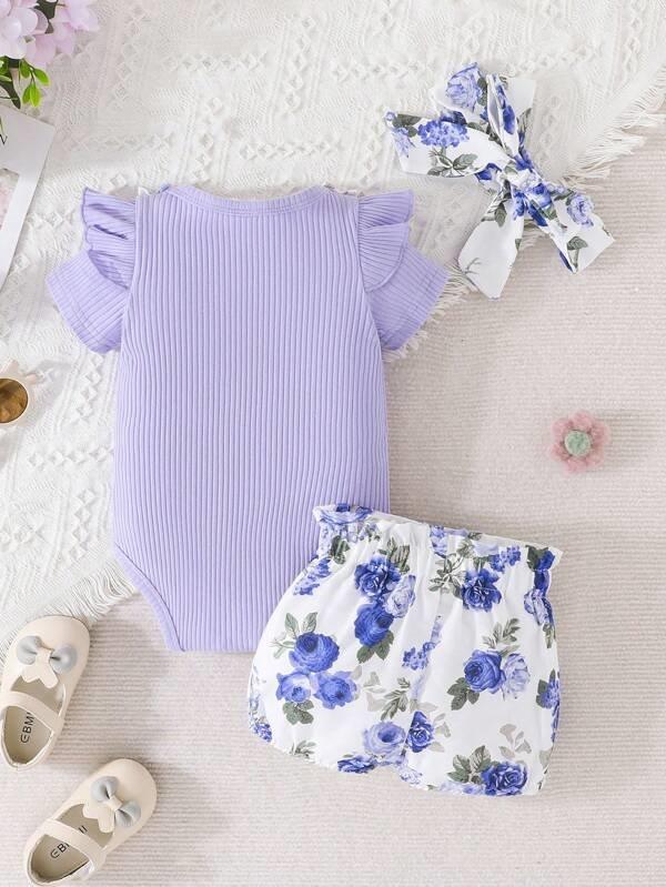 Baby 3 Piece Ruffle Trim Bodysuit Set