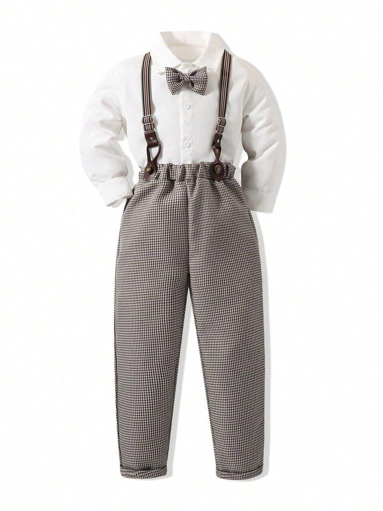 Toddler Boys Shirt And Plaid Pants Suspender Set