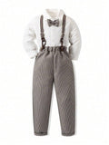 Toddler Boys Shirt And Plaid Pants Suspender Set